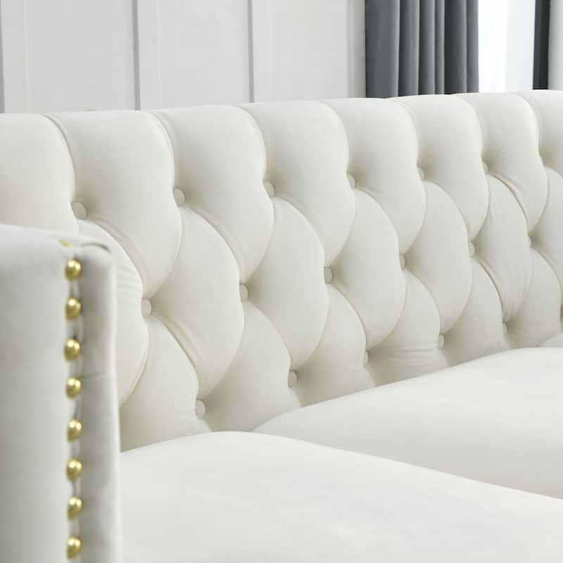 82.2-Inch Velvet Corner Sofa, L-Shaped Sectional Couch, 5-Seater Corner Sofas with 3 Cushions for Living Room, Bedroom, Apartmen