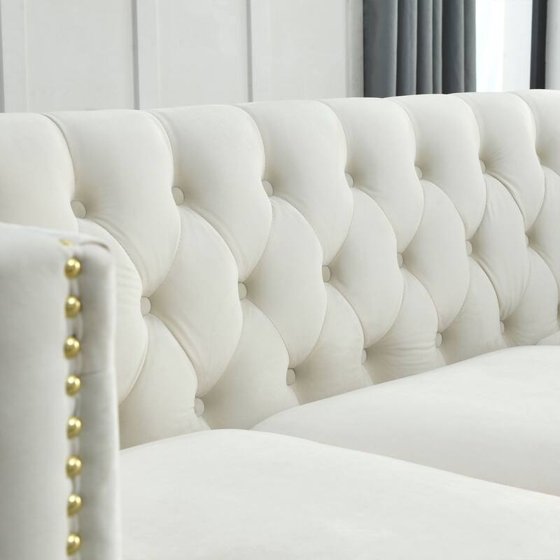 Modern 2-Seat Velvet Sofa with Nailhead Trim, Button Tufting, and Metal Legs