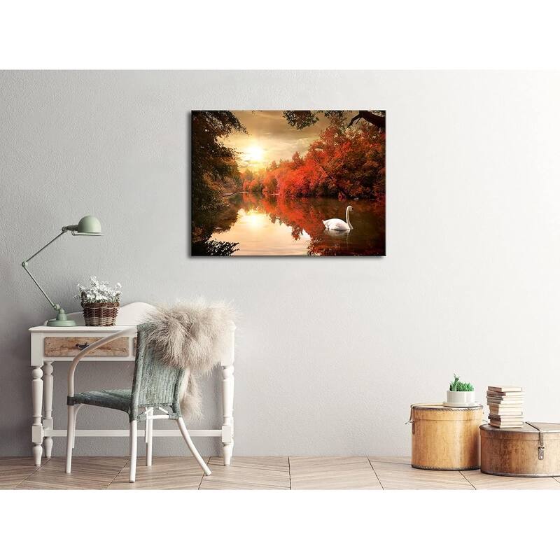Wall Art Red Trees Swan Lake Pictures Paintings