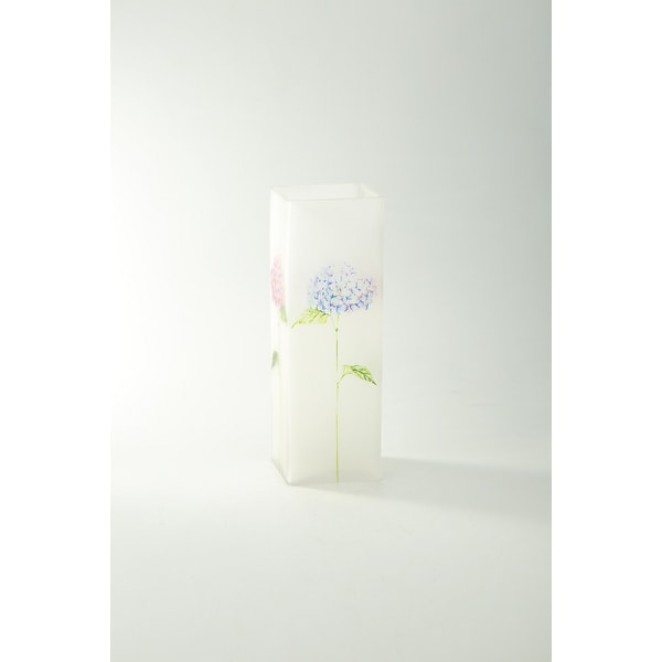 11" Clear Floral Printed Square Flower Hand Blown Glass Vase - N/A