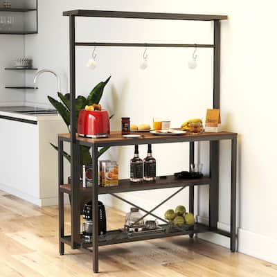 Kitchen Island Table with 3-Tier Shelf and 3 Hooks for Living Space