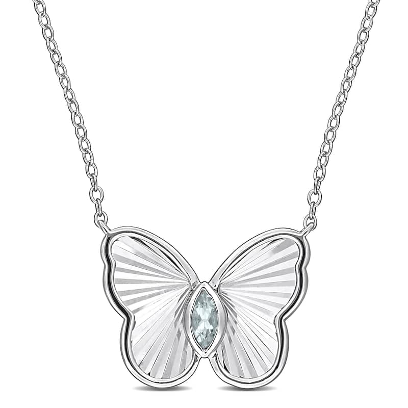 Miadora 1/7ct TGW Aquamarine Necklace with Chain in Sterling Silver