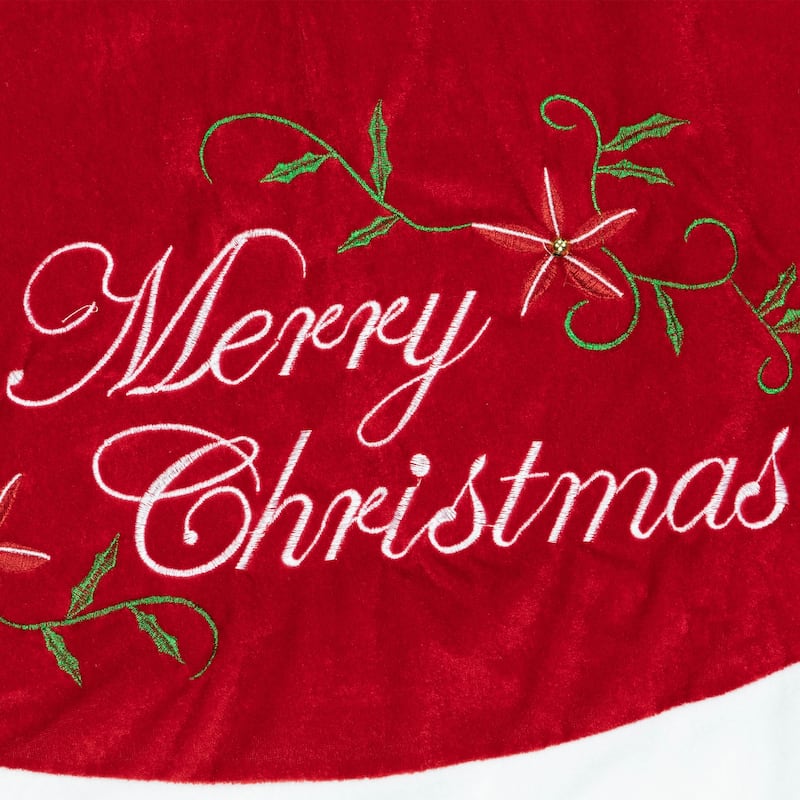 48" Traditional Red Merry Christmas Velveteen Tree Skirt - 48