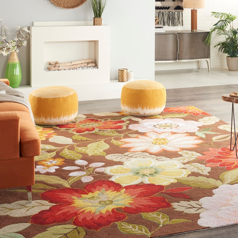 Nourison Fantasy Floral Wildflowers Area Rug - 8' x 10' - Chocolate - Runner/Rectangle