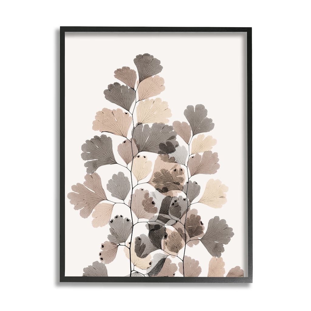 Stupell Modern Ginkgo Leaf Arrangement Translucent Brown Grey Leaves Framed Wall Art