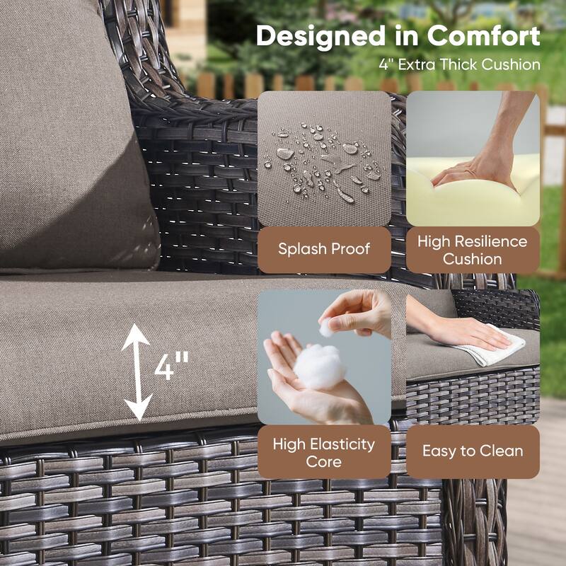 Pocassy Outdoor Patio Wciker Sofa Furniture Set of Chair Table.