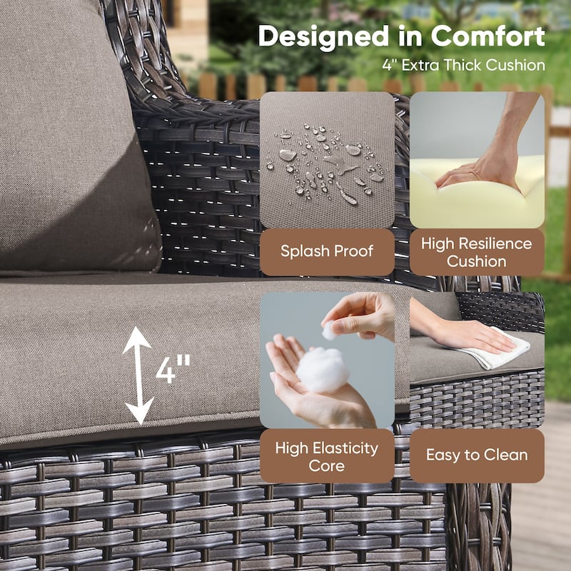Pocassy Outdoor Patio Wciker Sofa Furniture Set of Chair Table.