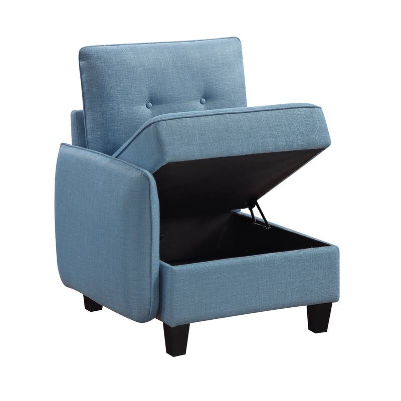 Dorian 30" Textured Fabric with One Arm Chair - Storage, Button-Tufted