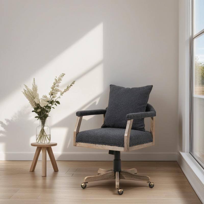 Mid-Century Modern Computer Chair Office Chair Adjustable Swivel Chair Fabric Seat Home Study Chair, Black