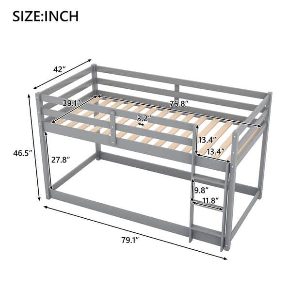 Safety Design Twin over Twin Floor Bunk Bed with Ladder