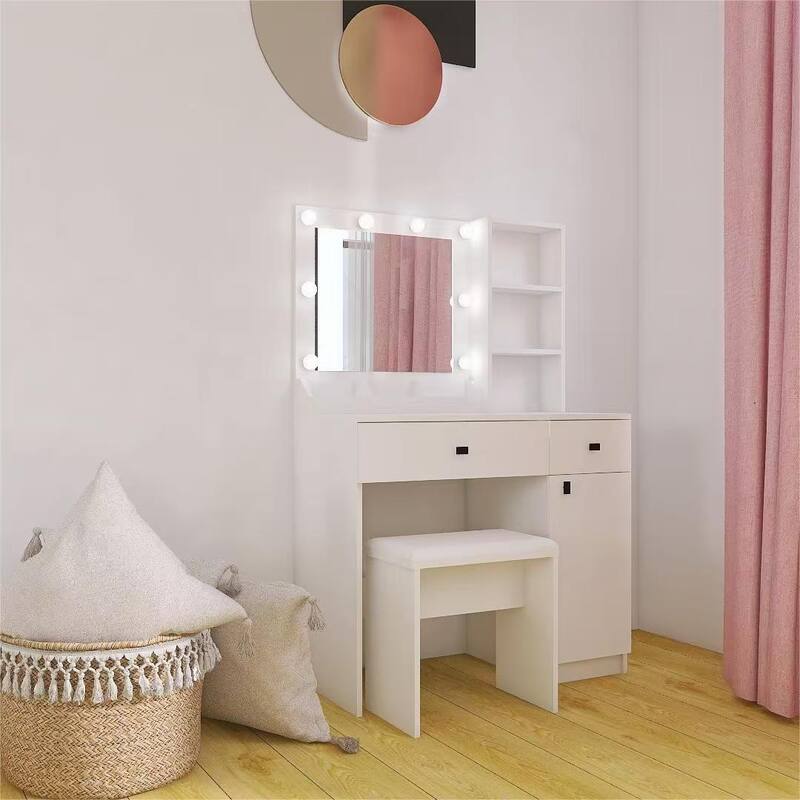 White Makeup Vanity Desk with 3 Brightness Levels, Ample Storage, and Sleek Modern Design for Bedrooms