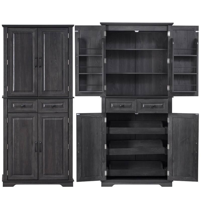 Freestanding 71" Tall Kitchen Pantry Cabinet with Pull-Out Organizers and Unique Embossed Texture for Organized Storage