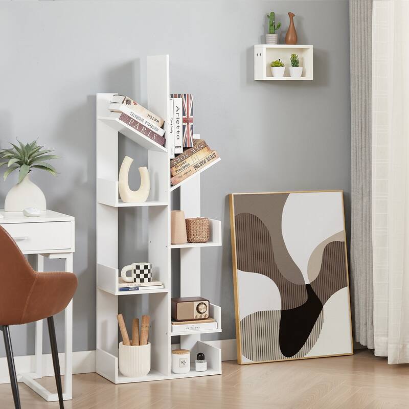 Javlergo 8-Tier Tree Bookshelf, Wooden Freestanding Bookcase Storage Display Shelves