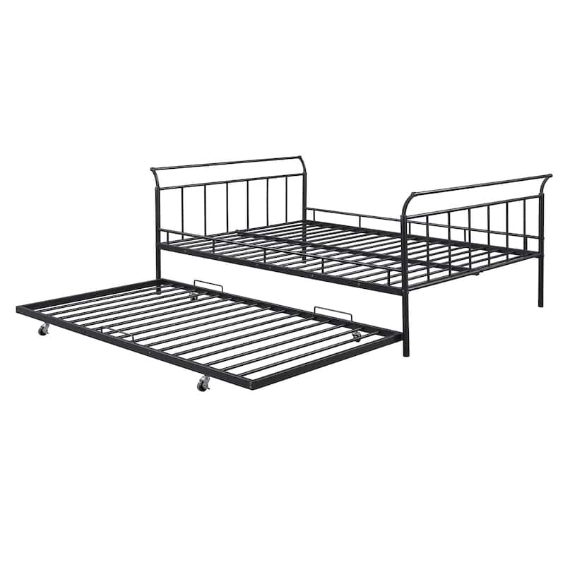 HomeRoots Black Metal Full Day Bed With Trundle