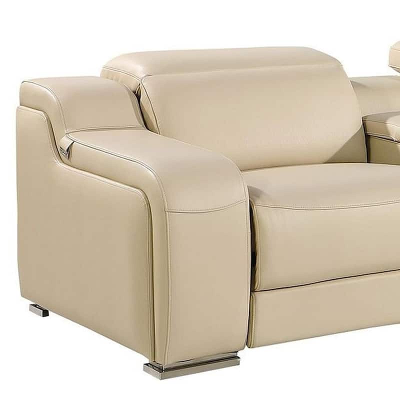 HomeRoots 169" Beige Italian Leather Reclining USB Sofa