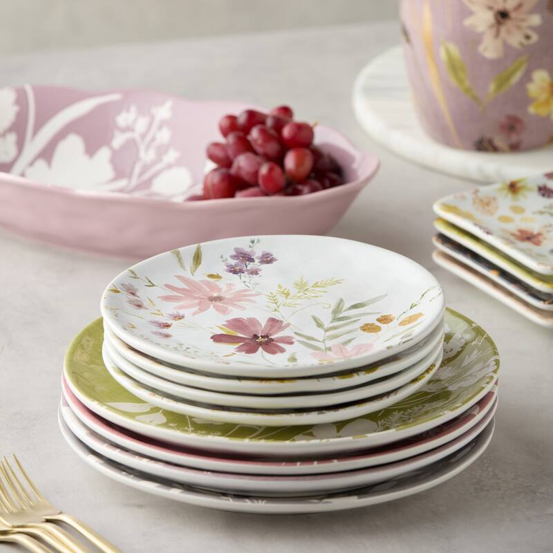 Certified International Wildflowers 8.5" Salad/Dessert Plates, Set of 4 Assorted Designs - 8.50"L x 8.50"W x 0.88"H