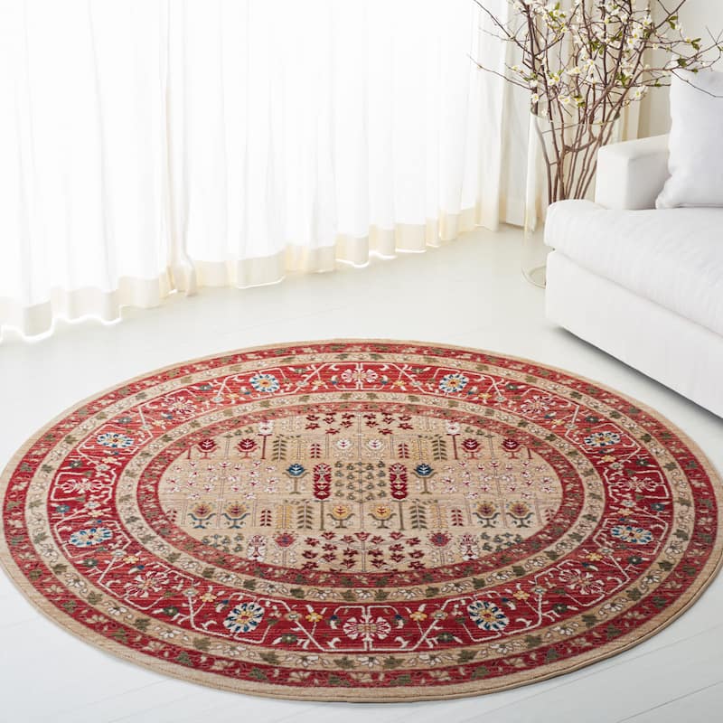 Lauren Ralph Lauren Margaux Traditional Oriental Rug - 6'7" Round - Red/Beige