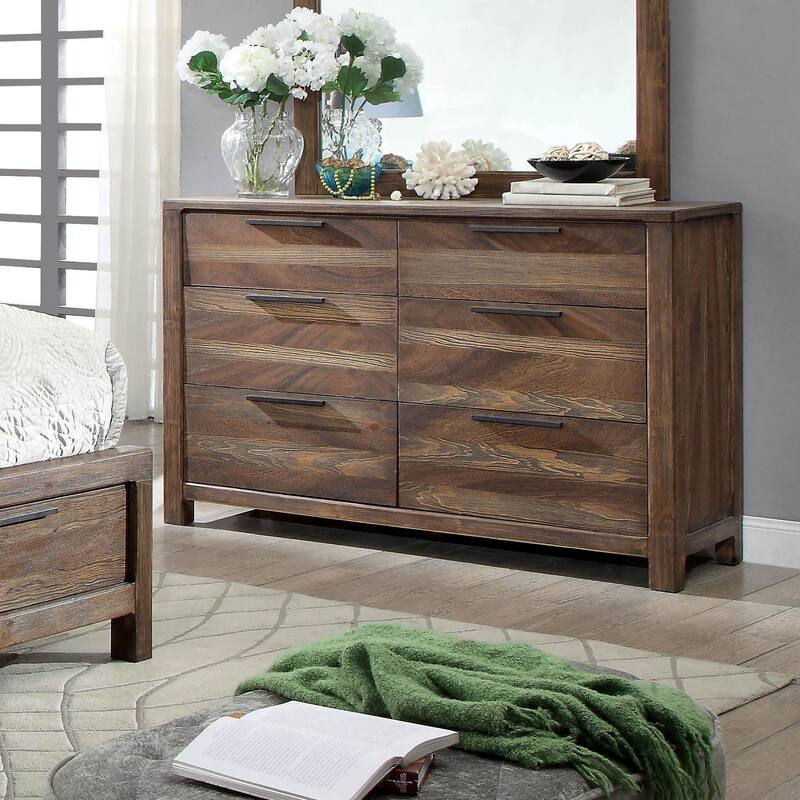 Lome Rustic Natural Tone 56-inch Wide 6-Drawer Wood Dresser by Furniture of America