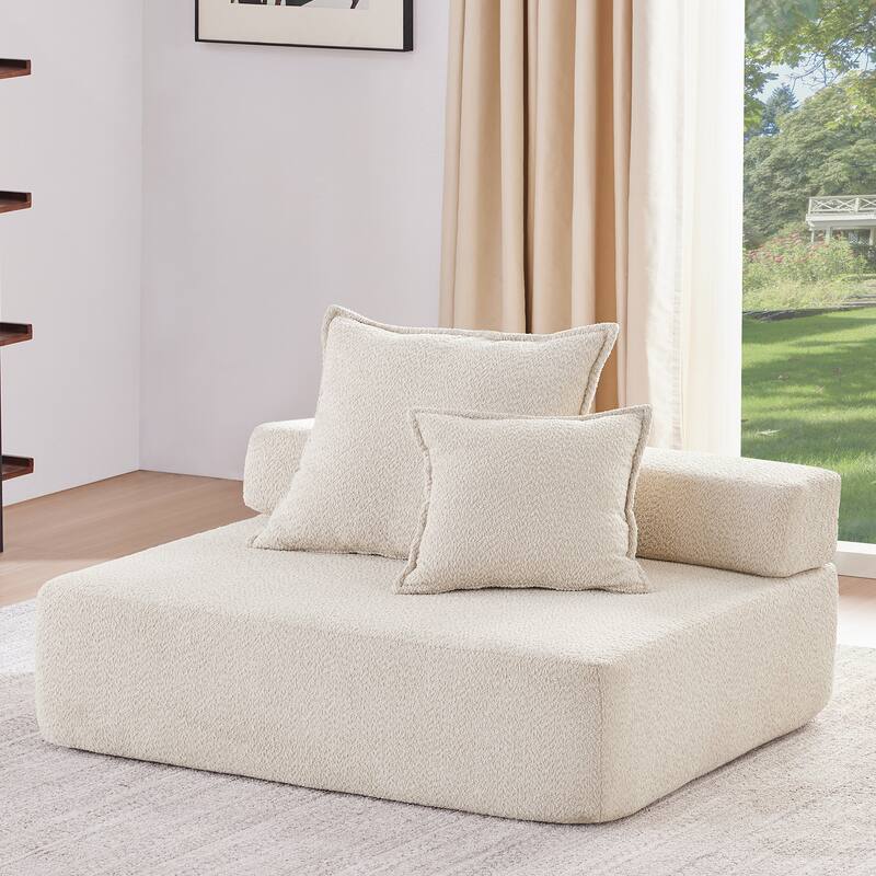 Modern Floor Couch Convertible Compressed Couch, Loveseat Frame for Oversized Modular U Shaped Sectional Sofa - Beige