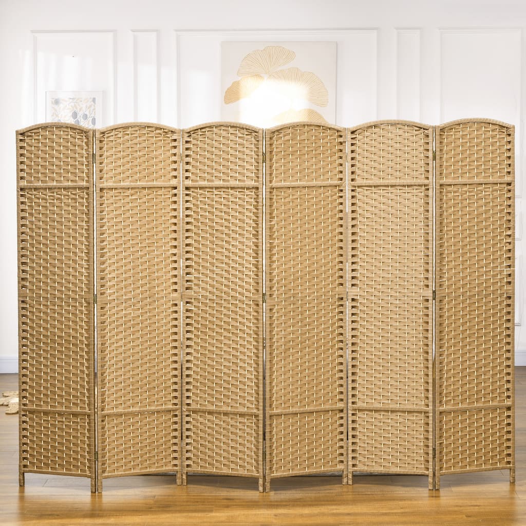 Room Divider, 6 Panel Folding Privacy Screen, 5.6' Tall Freestanding Wall Partition for Home Office, Bedroom, Nature Wood