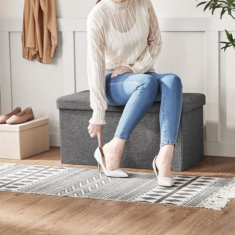21.1-Gal Storage Ottoman Bench, Folding Storage Chest, Footstool with Flip-Up Lid, Padded Seat - 29.9"L x 15"W x 15"H