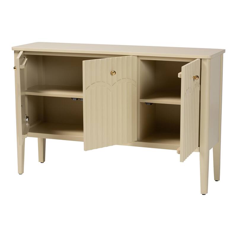 Leeba Sideboard - Modern Storage Buffet Console with Fluted Wood and Scalloped Molding for Kitchen or Dining Room