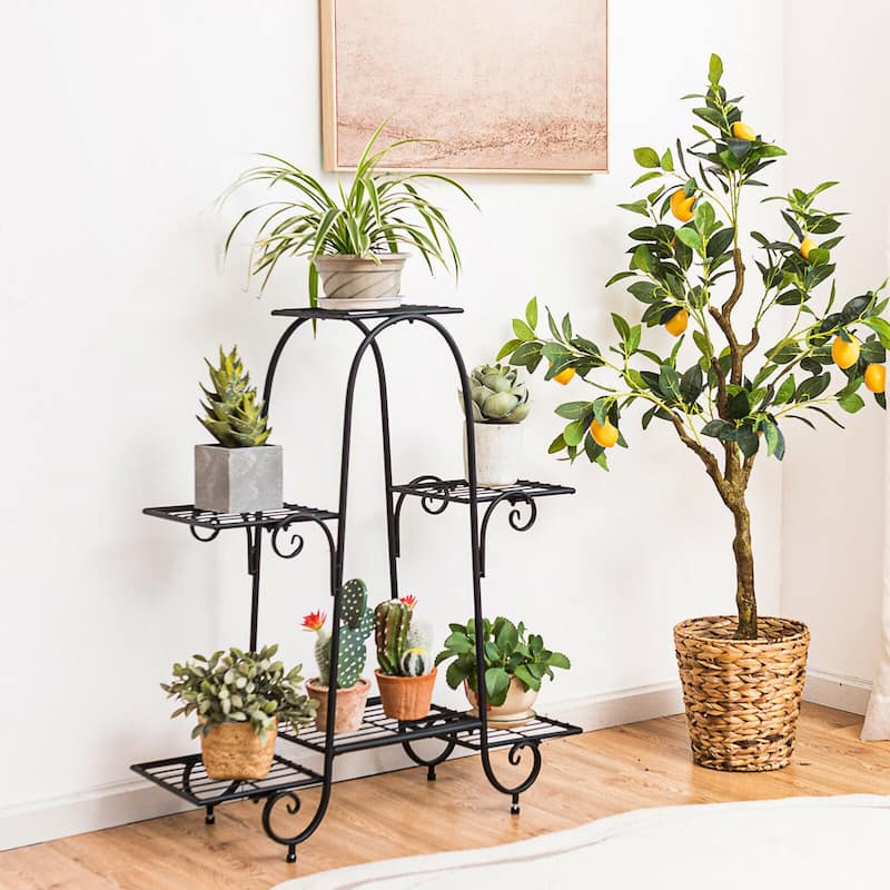 6 Tier Flower Pot Holder Metal Vertical Shelves Plants Display Rack