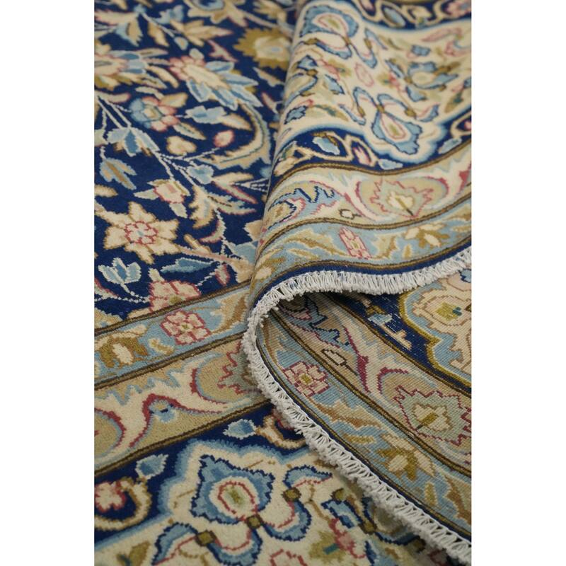 Hand Knotted Oriental 100% Wool Carpet Traditional Floral Navy Blue & Blues Kerman Area Rug - 13' 4'' X 10' 0''