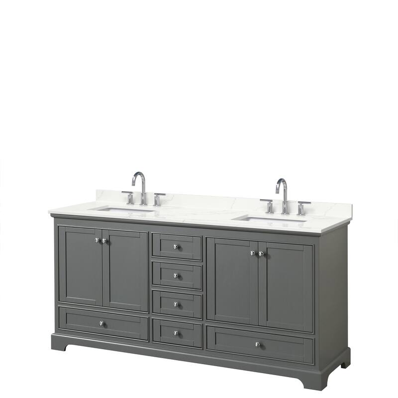 Deborah 72-inch Double Vanity, Quartz Top - Dark Gray, Chrome Trim, Giotto Quartz Top