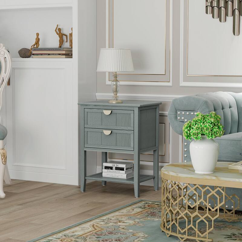 2-Drawer American Style Bedroom Side Table