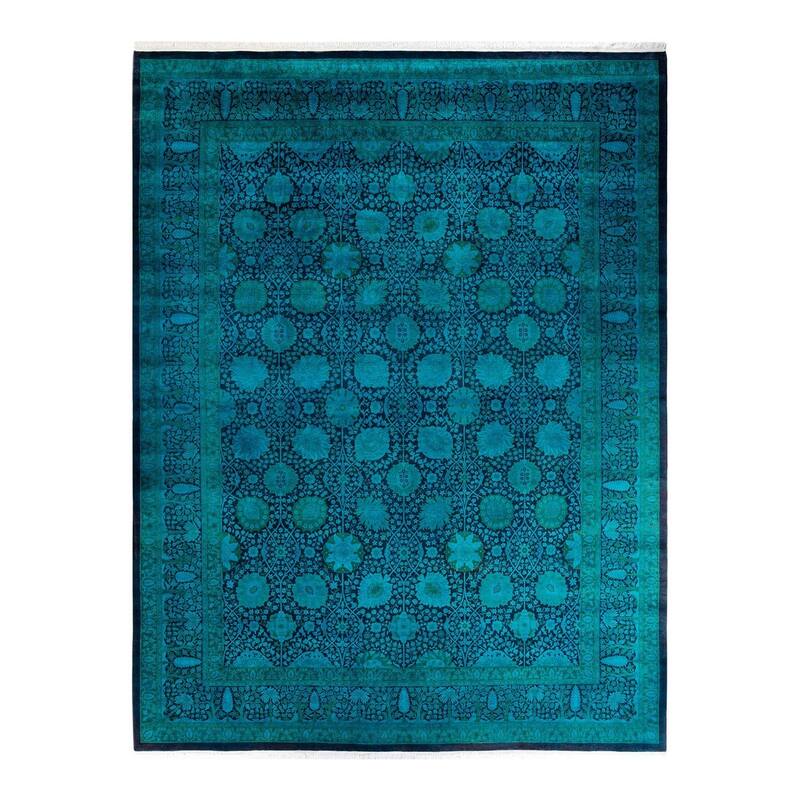 Overton Hand Knotted Wool Vintage Inspired Modern Contemporary Overdyed Blue Area Rug - 9' 1" x 12' 0"