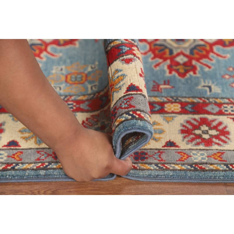 Light Blue Kazak Accent Rug Wool Carpet - 2'9" x 4'2"