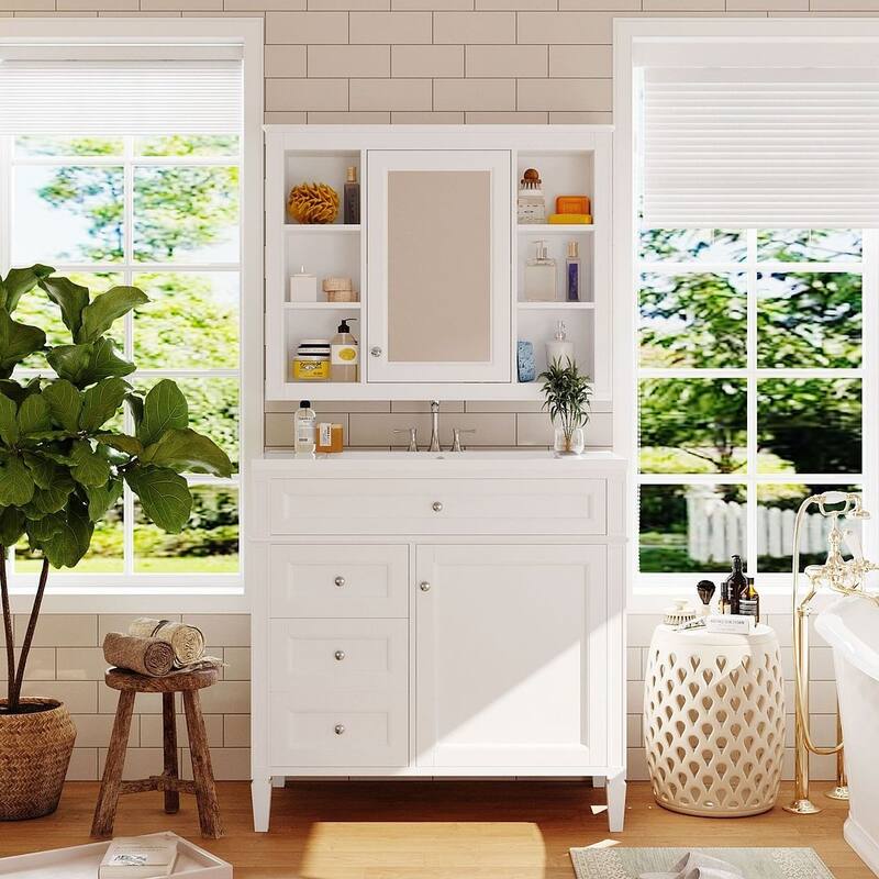 36" Modern Bathroom Vanity with Sink and Medicine Cabinet,2 Soft Closing Doors and 4 Drawers