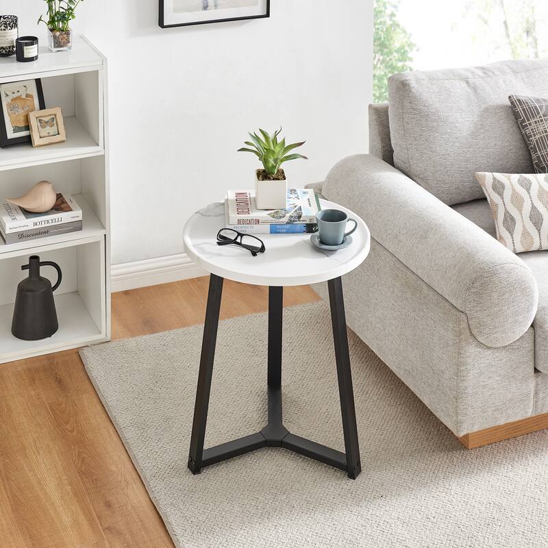 Harper Round Raised Lip Edge Side Accent Table with Mid-century Modern Crossed Metal Bold Pedestal Legs