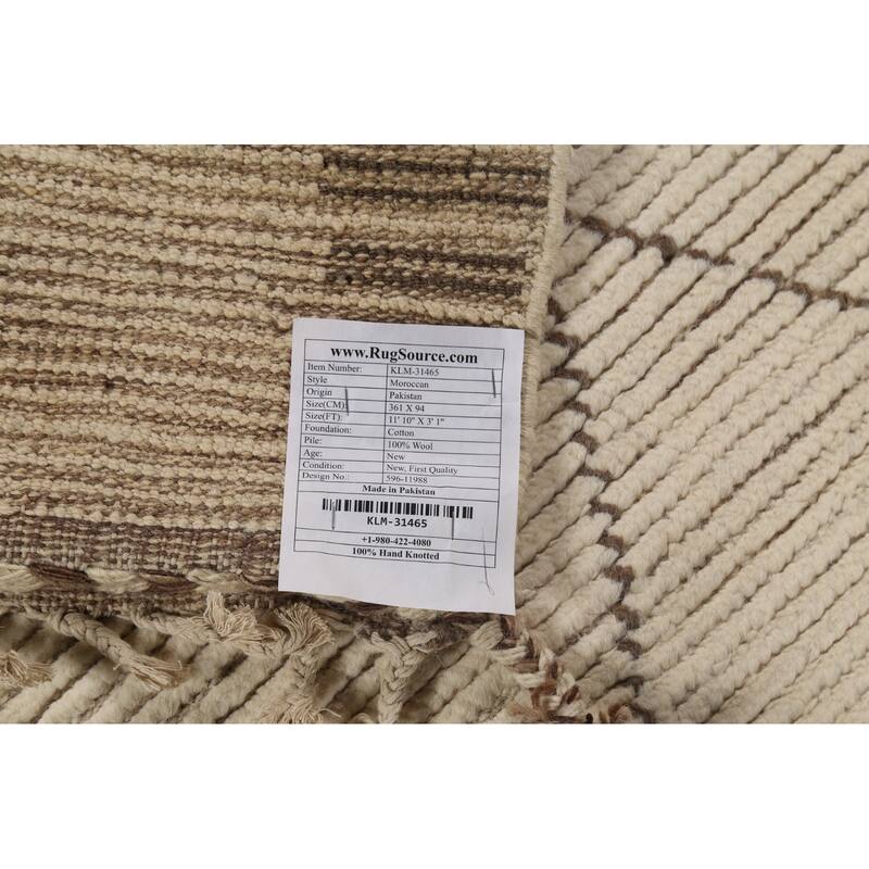 Ivory Moroccan Runner Rug Handmade Modern Wool Carpet - 3'1"x 11'10"