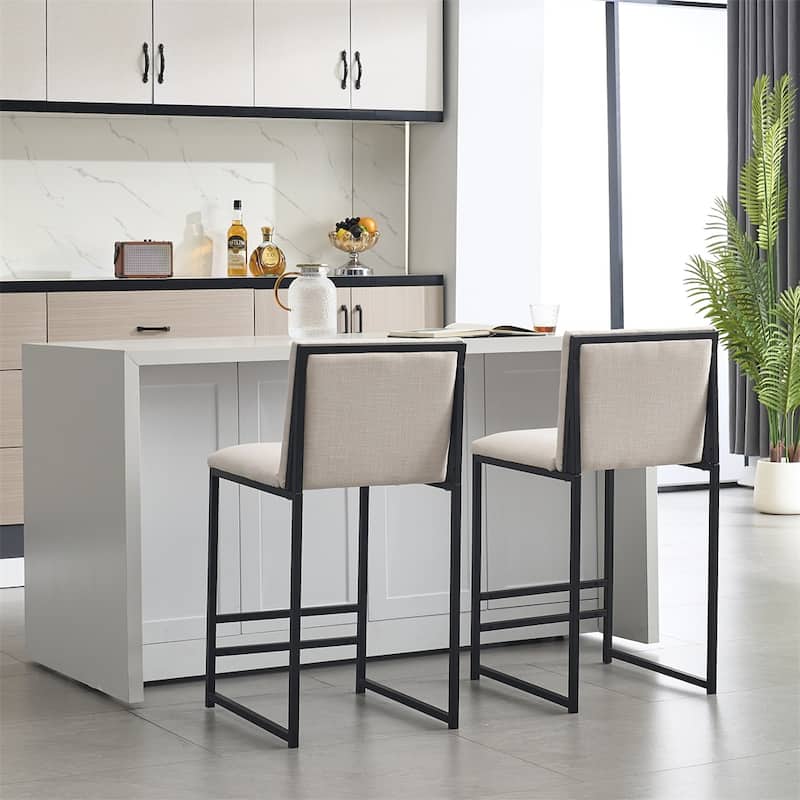 Counter Height Bar Stools Set of 2,Upholstered Linen Bar Chairs