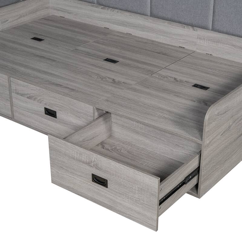 Modern Style Daybed with Three Drawers and Three Storage Compartments for Bedroom