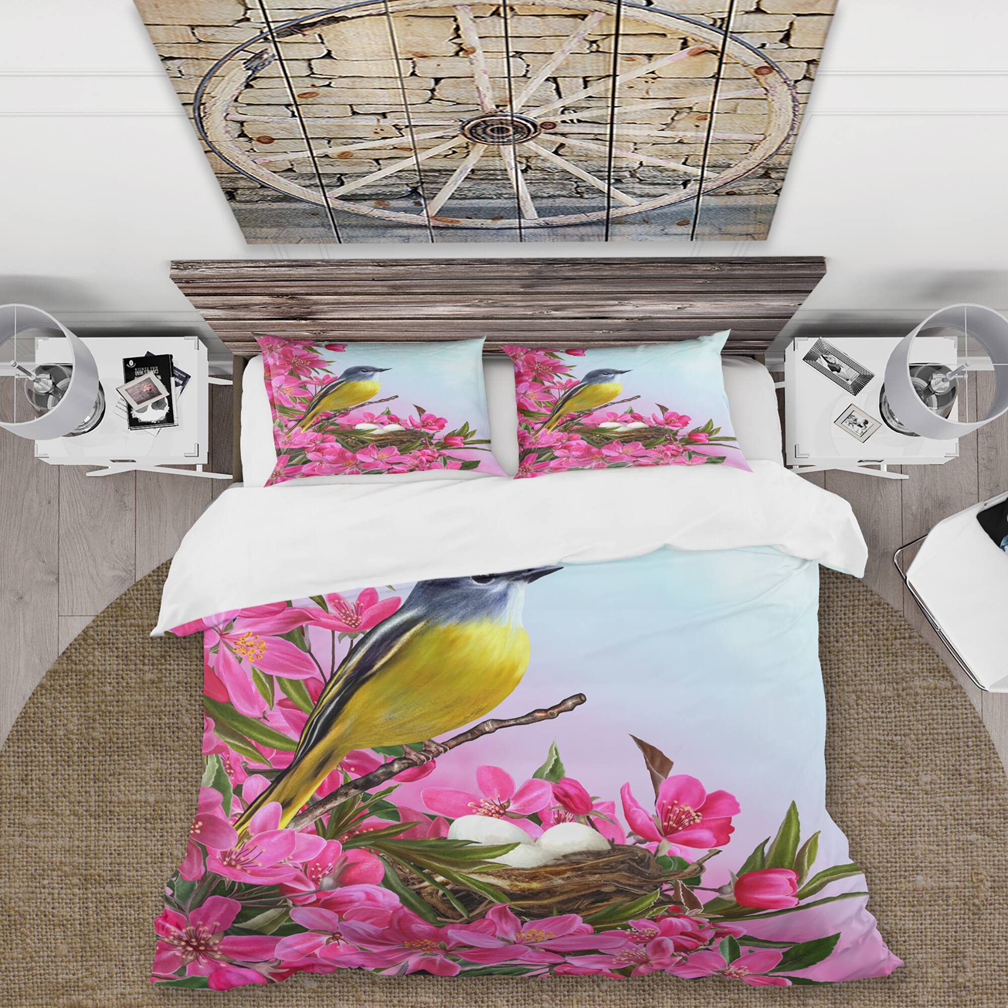 Designart 'Little Yellow Bird Near The Nest with Flowers' Traditional