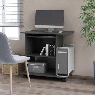 Computer Desk Chipboard with shelves sliding keyboard shelf Gray