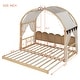 preview thumbnail 13 of 56, Wood Twin Size Bed Frame with Arched Roof, Floor Bed with Light and Curtain, Pull-out Kids Bed for Girls Boys Bedroom