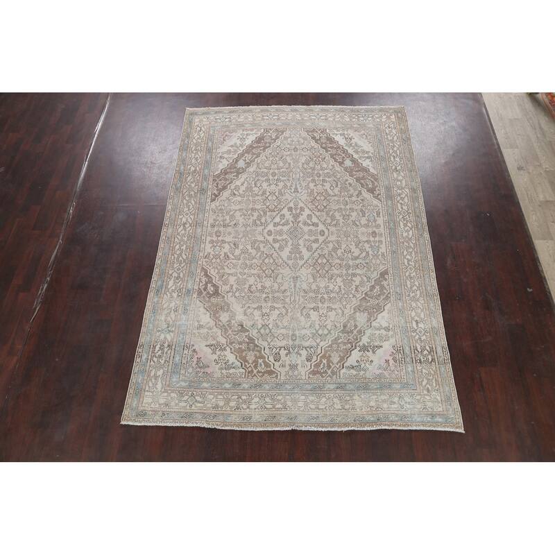 Muted Traditional Geometric Hamedan Persian Area Rug Wool Handmade - 6'10" x 9'9"