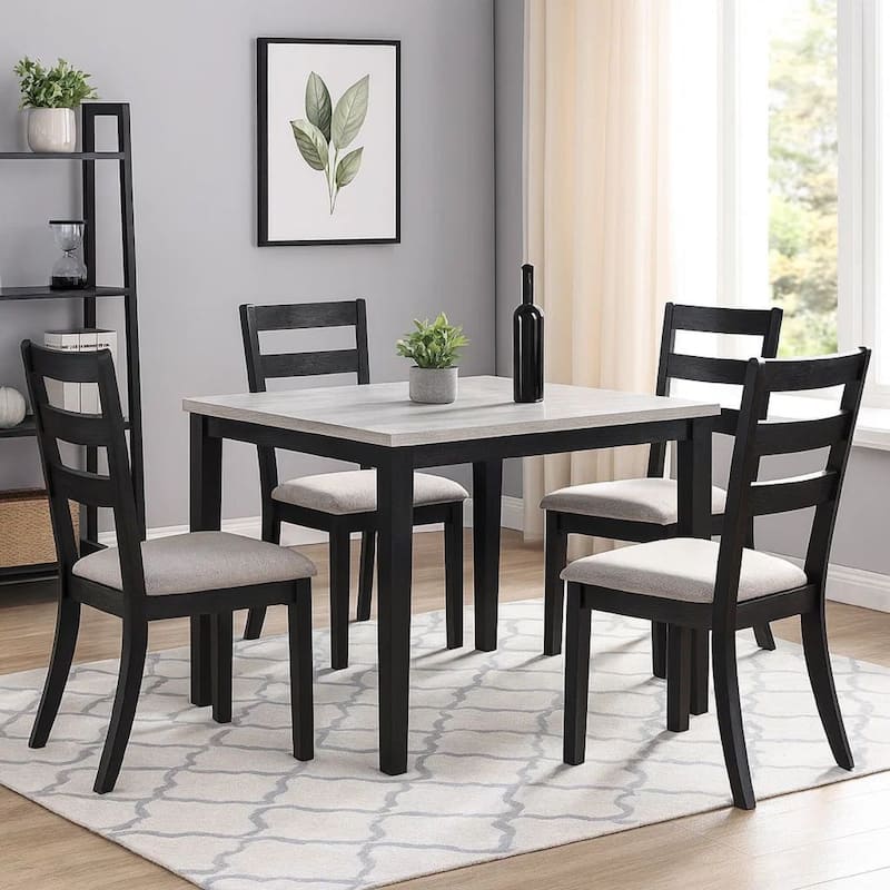 5 Piece Dining Set, Rectangular Table, 4 Chairs, Padded, Espresso Brown