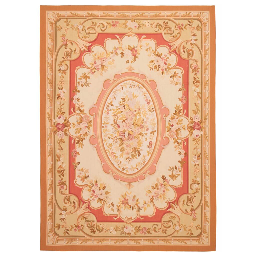 ECARPETGALLERY Flat-Weave Dynasty Ivory Wool Tapestry Kilim - 9'10 x 14'0