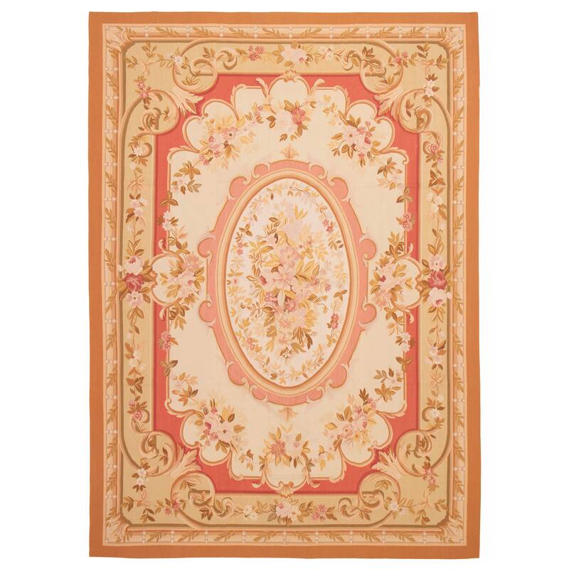 ECARPETGALLERY Flat-Weave Dynasty Ivory Wool Tapestry Kilim - 9'10 x 14'0 - Ivory - 9'10 x 14'0