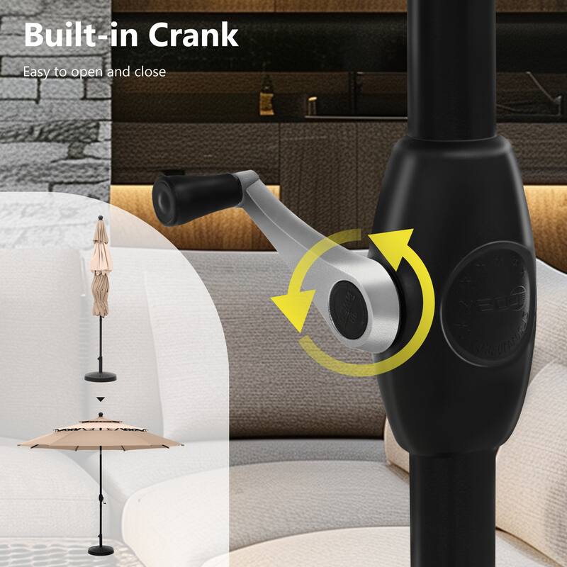 MAISON ARTS 10ft 3 Tiers Vented Patio Outdoor Umbrella with Auto-tilt and Crank Lift