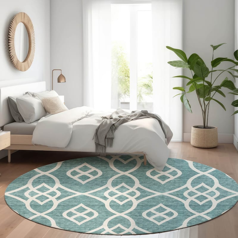 Premium Washable Super Soft Transitional Scroll Mayfield Rug - Teal - 8' x 8'