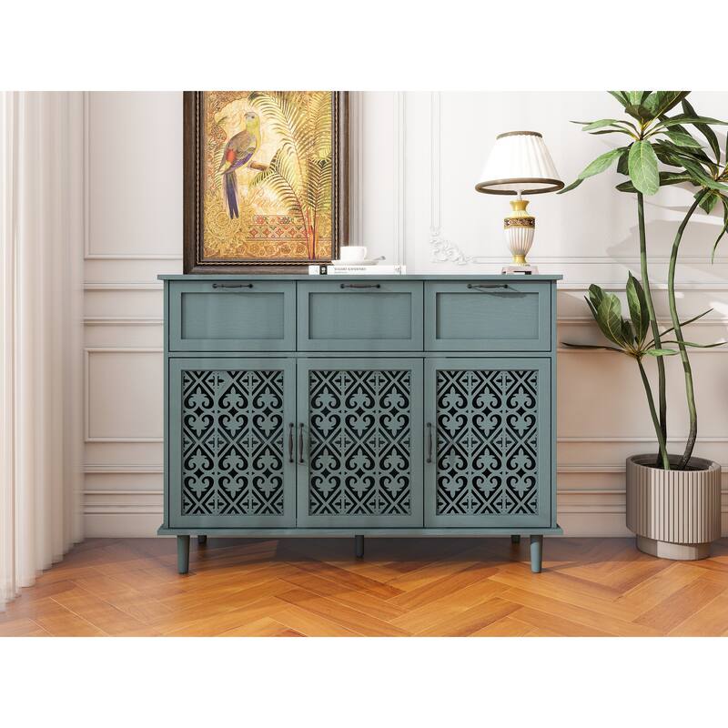 Retro Style 47.24" Horizontal Dresser with 3 Drawer and 3 Door, Carved Panel for Bedroom, Living Room