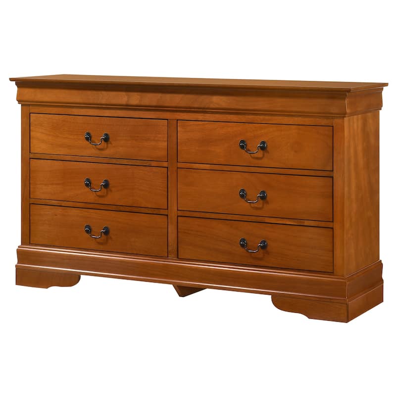 "Oak Wooden 6-Drawer Bedroom Dresser - 57"