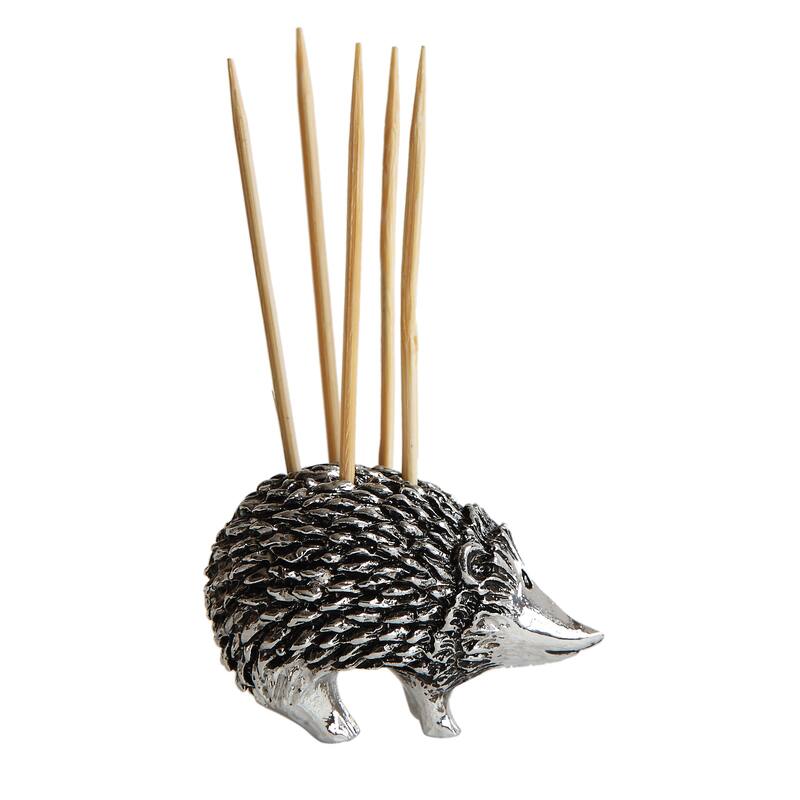 Hedgehog Toothpick Holder with Toothpicks, Silver