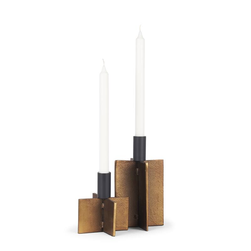 Pia Antiqued Gold w/ Black Metal Taper Candleholder (Set of 2)